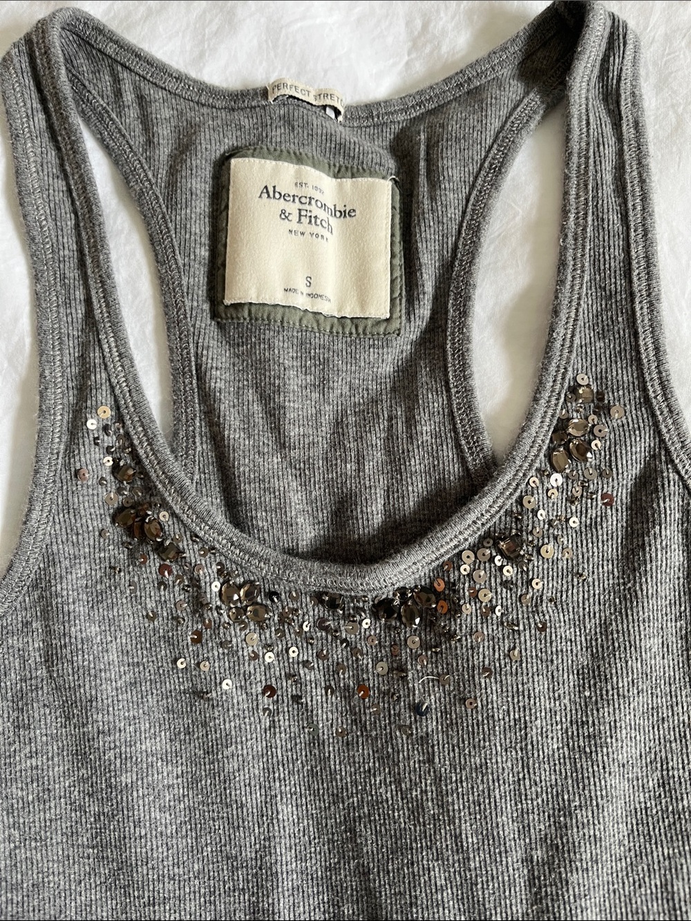 Abercrombie and fitch vintage grey sequined cotton full length tank top cami